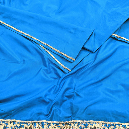 Indian Vintage Dupatta Blue Pure Silk Long Stole Hand Embroidered Scarves Floral Design Stole Veil Wrap Zardozi/ dabka