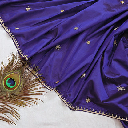 Indian Vintage Dupatta Purple Pure Silk Long Stole Hand Embroidered Scarves Floral Design Stole Veil Wrap Zardozi/ dabka