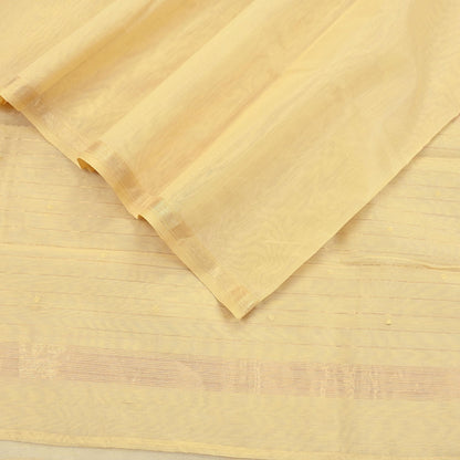 Indian Vintage Dupatta Beige Long Stole Printed Woven Chanderi Cotton Scarves Veil Golden Zari Soft Stripes Design
