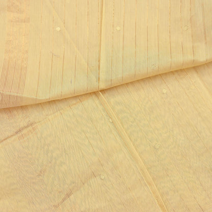 Indian Vintage Dupatta Beige Long Stole Printed Woven Chanderi Cotton Scarves Veil Golden Zari Soft Stripes Design