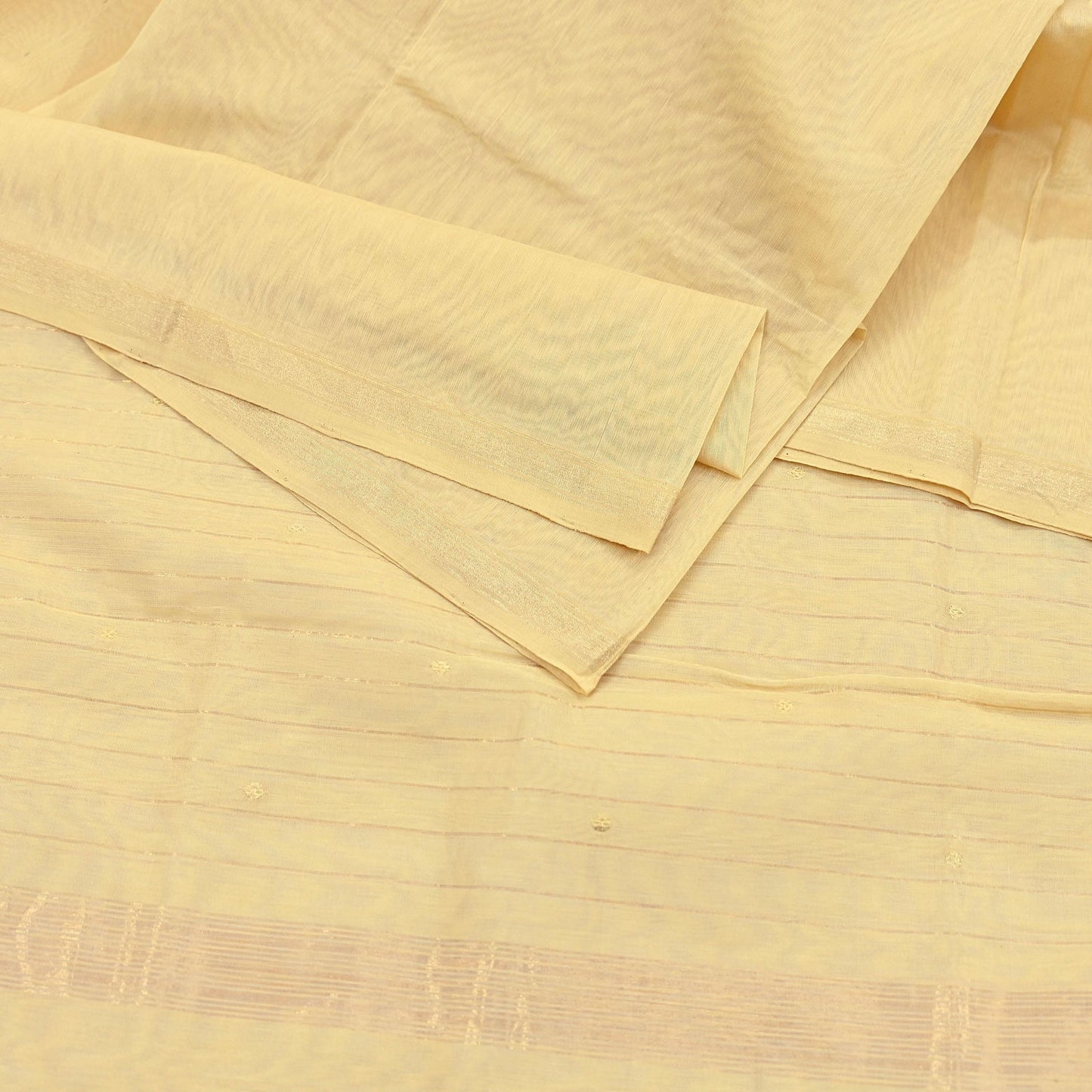 Indian Vintage Dupatta Beige Long Stole Printed Woven Chanderi Cotton Scarves Veil Golden Zari Soft Stripes Design