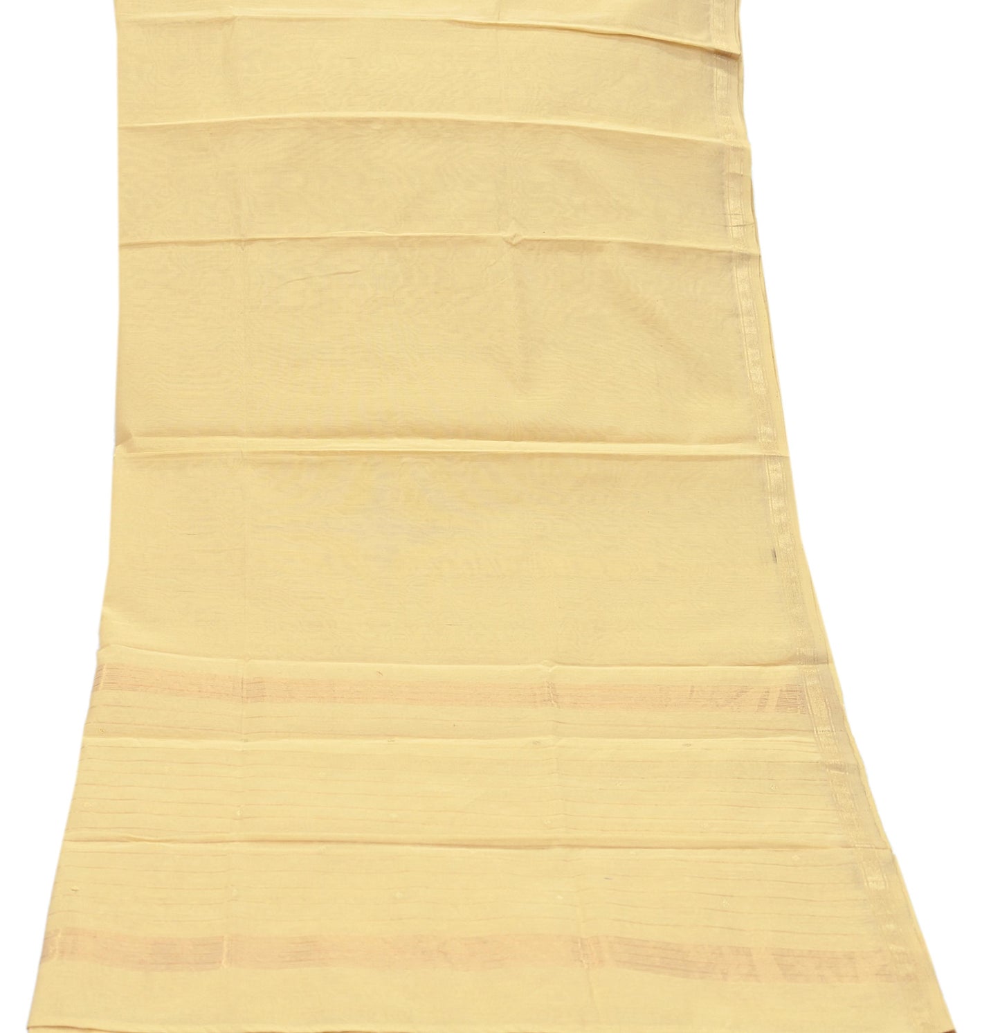 Indian Vintage Dupatta Beige Long Stole Printed Woven Chanderi Cotton Scarves Veil Golden Zari Soft Stripes Design