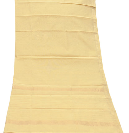 Indian Vintage Dupatta Beige Long Stole Printed Woven Chanderi Cotton Scarves Veil Golden Zari Soft Stripes Design