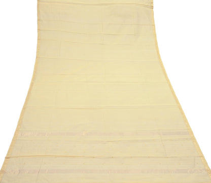 Indian Vintage Dupatta Beige Long Stole Printed Woven Chanderi Cotton Scarves Veil Golden Zari Soft Stripes Design