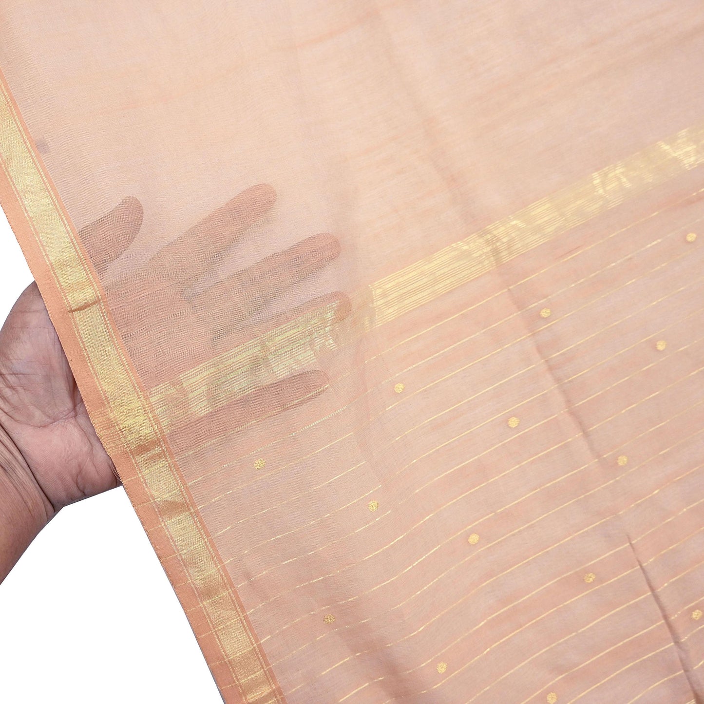 Indian Vintage Dupatta Peach Long Stole Printed Woven Chanderi Cotton Scarves Veil Golden Zari Soft Stripes Design