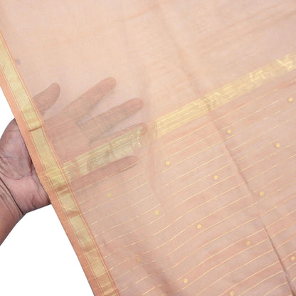 Indian Vintage Dupatta Peach Long Stole Printed Woven Chanderi Cotton Scarves Veil Golden Zari Soft Stripes Design