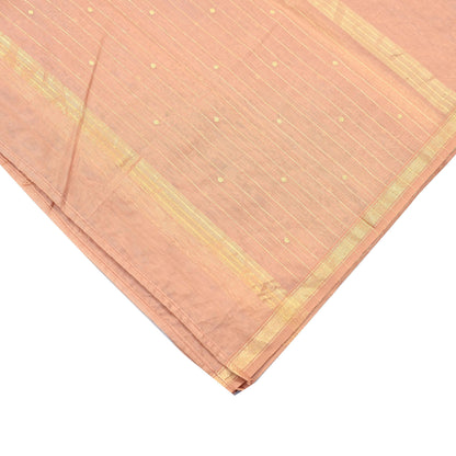 Indian Vintage Dupatta Peach Long Stole Printed Woven Chanderi Cotton Scarves Veil Golden Zari Soft Stripes Design