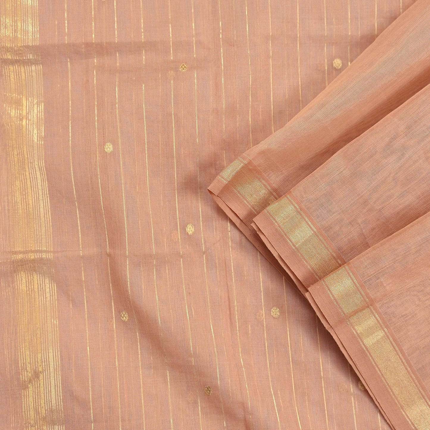 Indian Vintage Dupatta Peach Long Stole Printed Woven Chanderi Cotton Scarves Veil Golden Zari Soft Stripes Design