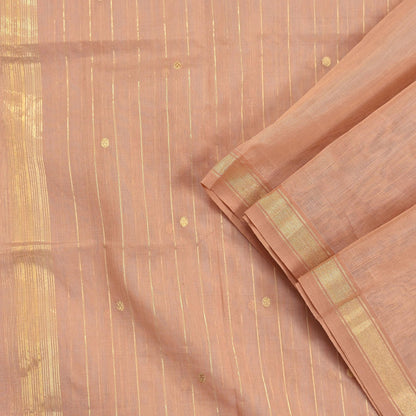 Indian Vintage Dupatta Peach Long Stole Printed Woven Chanderi Cotton Scarves Veil Golden Zari Soft Stripes Design