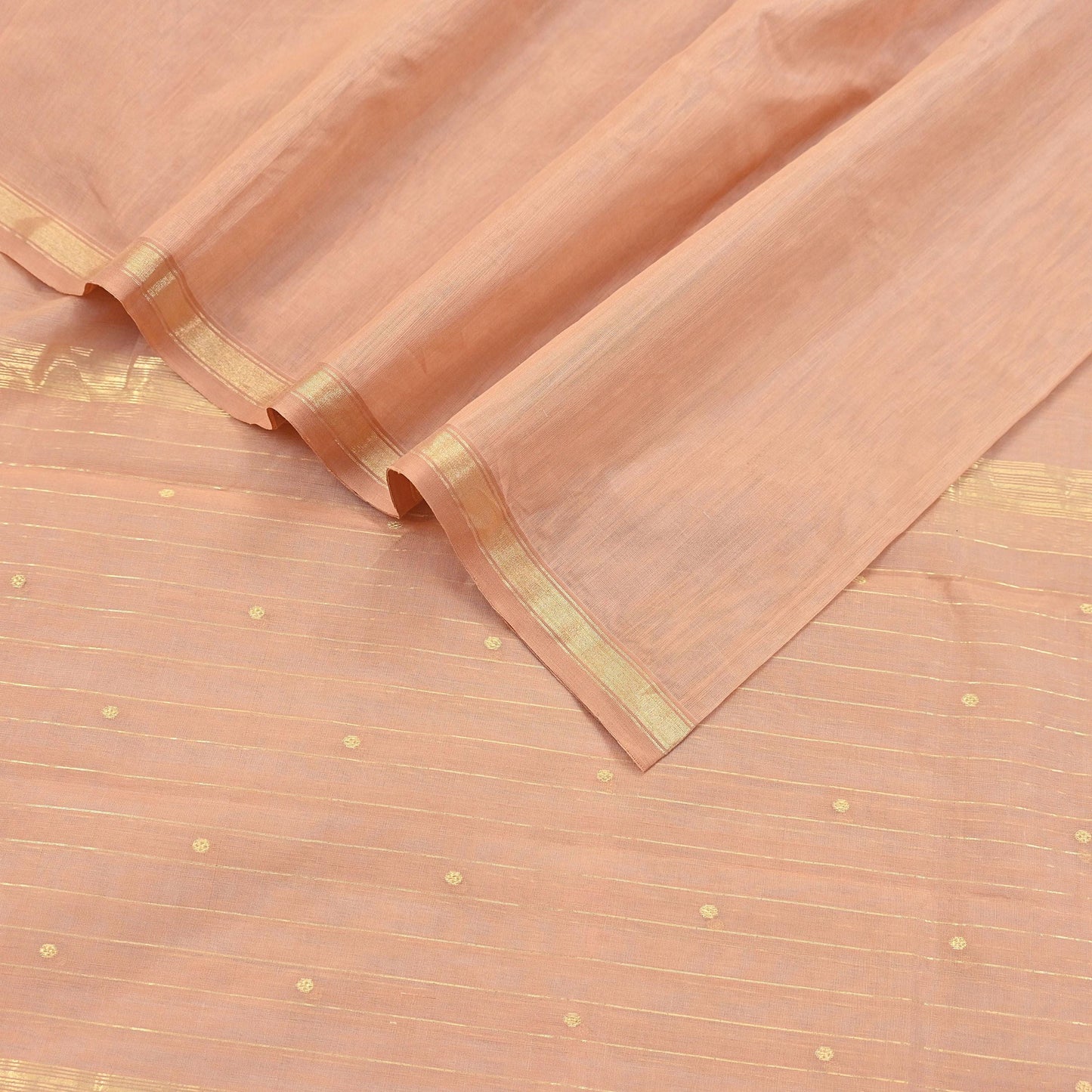 Indian Vintage Dupatta Peach Long Stole Printed Woven Chanderi Cotton Scarves Veil Golden Zari Soft Stripes Design