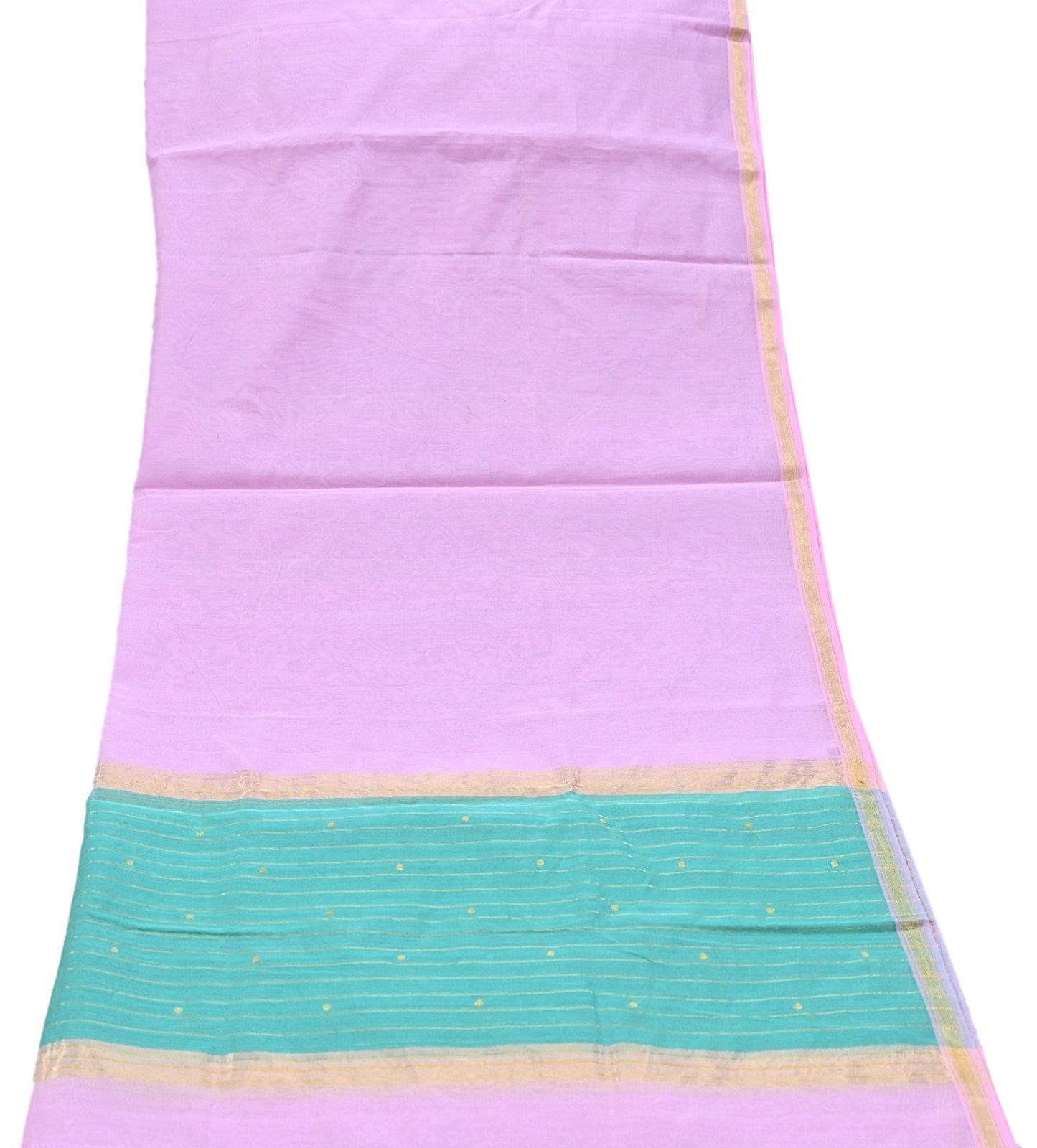Indian Vintage Dupatta Pink & Green Long Stole Printed Woven Chanderi Cotton Scarves Veil Golden Zari Soft Stripes Design