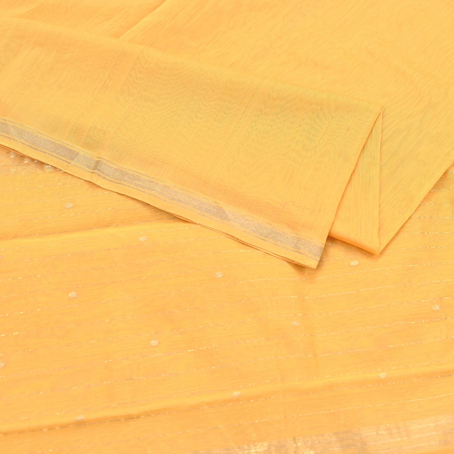 Indian Vintage Dupatta Yellow Long Stole Printed Woven Chanderi Cotton Scarves Veil Golden Zari Soft Stripes Design