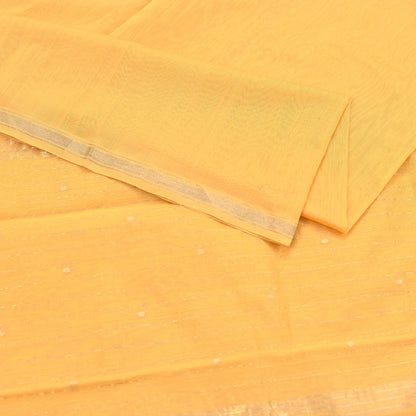 Indian Vintage Dupatta Yellow Long Stole Printed Woven Chanderi Cotton Scarves Veil Golden Zari Soft Stripes Design