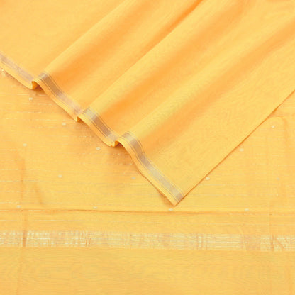 Indian Vintage Dupatta Yellow Long Stole Printed Woven Chanderi Cotton Scarves Veil Golden Zari Soft Stripes Design