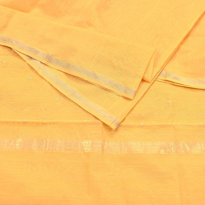 Indian Vintage Dupatta Yellow Long Stole Printed Woven Chanderi Cotton Scarves Veil Golden Zari Soft Stripes Design