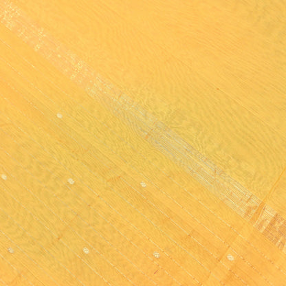 Indian Vintage Dupatta Yellow Long Stole Printed Woven Chanderi Cotton Scarves Veil Golden Zari Soft Stripes Design