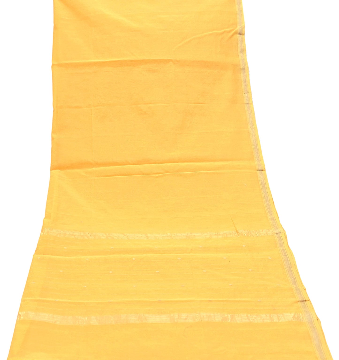 Indian Vintage Dupatta Yellow Long Stole Printed Woven Chanderi Cotton Scarves Veil Golden Zari Soft Stripes Design