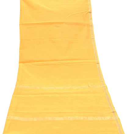 Indian Vintage Dupatta Yellow Long Stole Printed Woven Chanderi Cotton Scarves Veil Golden Zari Soft Stripes Design