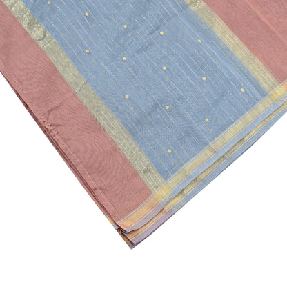 Indian Vintage Dupatta Gray & Brown Long Stole Printed Woven Chanderi Cotton Scarves Veil Golden Zari Soft Stripes Design