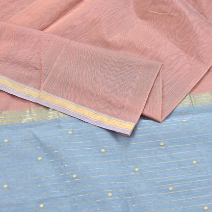 Indian Vintage Dupatta Gray & Brown Long Stole Printed Woven Chanderi Cotton Scarves Veil Golden Zari Soft Stripes Design