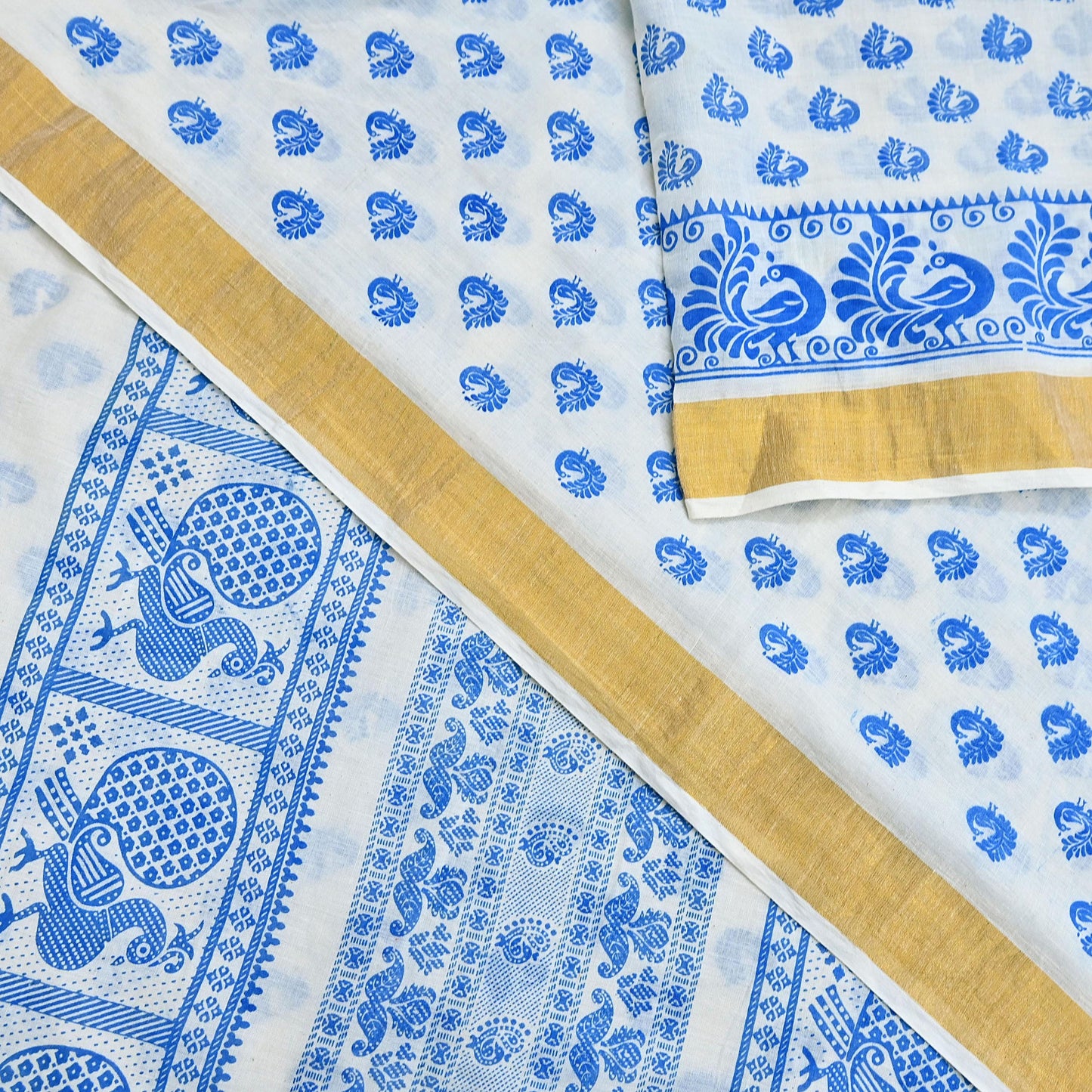 Indian Vintage Sari White Block Printed Pure Cotton Sarees Craft Fabric Soft 5Yd Sewing Sarong Wrap Boho Paisley Dress making Quilting