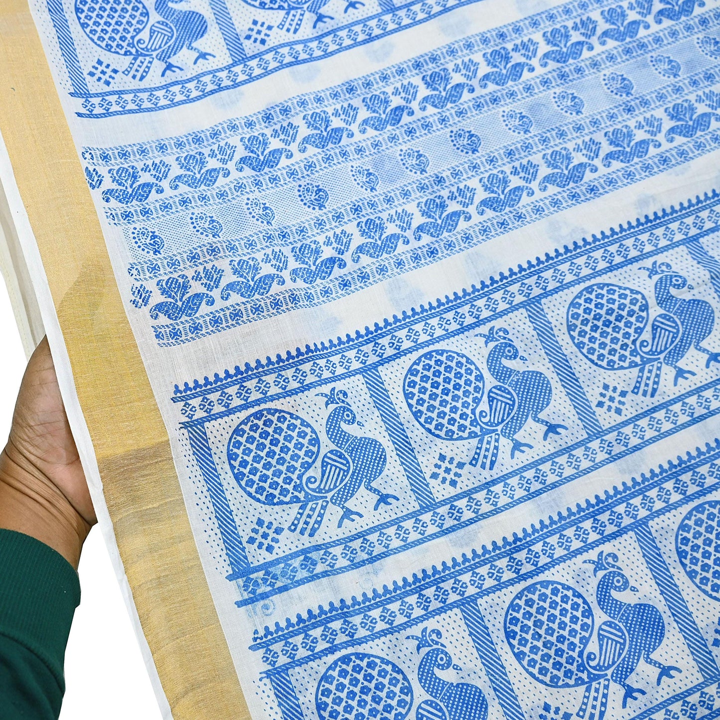 Indian Vintage Sari White Block Printed Pure Cotton Sarees Craft Fabric Soft 5Yd Sewing Sarong Wrap Boho Paisley Dress making Quilting