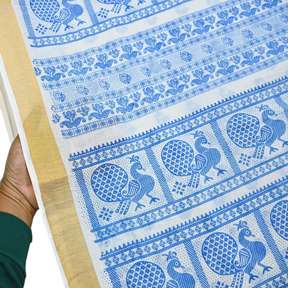 Indian Vintage Sari White Block Printed Pure Cotton Sarees Craft Fabric Soft 5Yd Sewing Sarong Wrap Boho Paisley Dress making Quilting