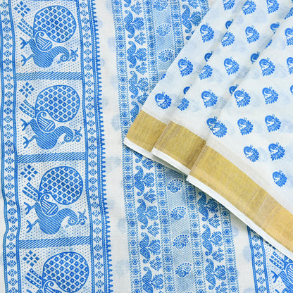 Indian Vintage Sari White Block Printed Pure Cotton Sarees Craft Fabric Soft 5Yd Sewing Sarong Wrap Boho Paisley Dress making Quilting