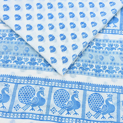 Indian Vintage Sari White Block Printed Pure Cotton Sarees Craft Fabric Soft 5Yd Sewing Sarong Wrap Boho Paisley Dress making Quilting