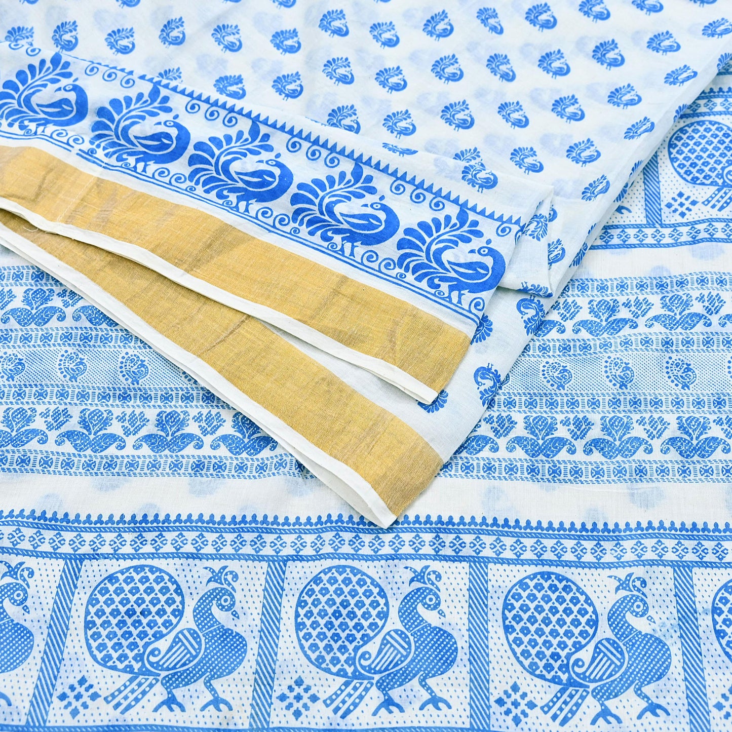 Indian Vintage Sari White Block Printed Pure Cotton Sarees Craft Fabric Soft 5Yd Sewing Sarong Wrap Boho Paisley Dress making Quilting