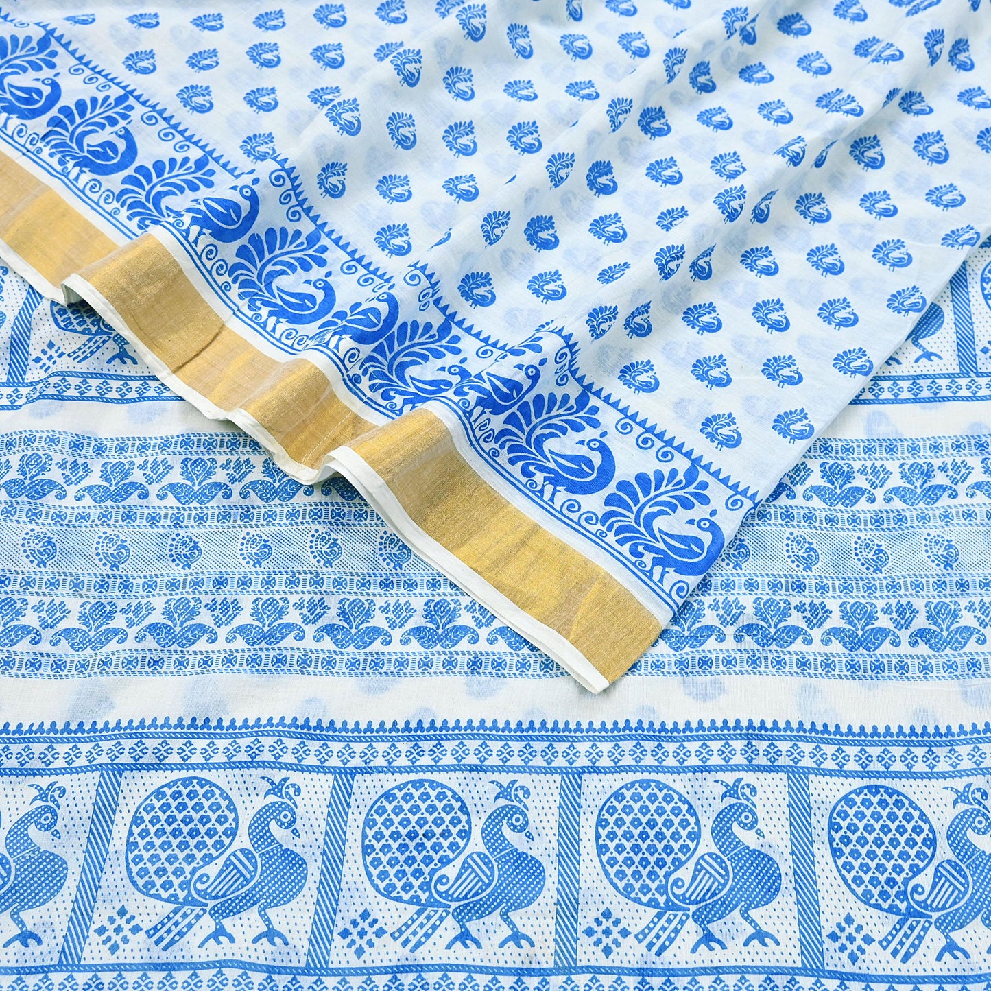 Indian Vintage Sari White Block Printed Pure Cotton Sarees Craft Fabric Soft 5Yd Sewing Sarong Wrap Boho Paisley Dress making Quilting