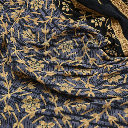 Indian Vintage Sari Black & Purple Pure Cotton Printed Sarees Craft Fabric Soft 5Yd Sarong Wrap Boho Fabric Kimono Quilting Crafting Upcycle