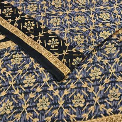 Indian Vintage Sari Black & Purple Pure Cotton Printed Sarees Craft Fabric Soft 5Yd Sarong Wrap Boho Fabric Kimono Quilting Crafting Upcycle