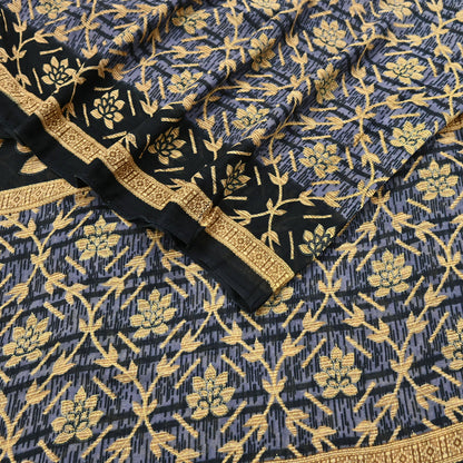 Indian Vintage Sari Black & Purple Pure Cotton Printed Sarees Craft Fabric Soft 5Yd Sarong Wrap Boho Fabric Kimono Quilting Crafting Upcycle