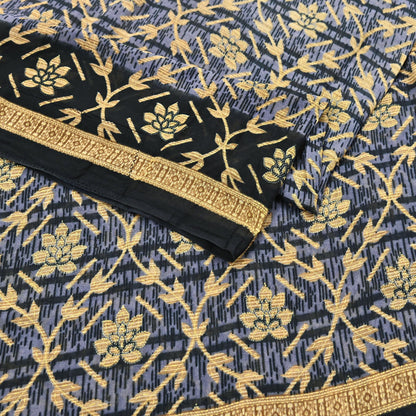 Indian Vintage Sari Black & Purple Pure Cotton Printed Sarees Craft Fabric Soft 5Yd Sarong Wrap Boho Fabric Kimono Quilting Crafting Upcycle