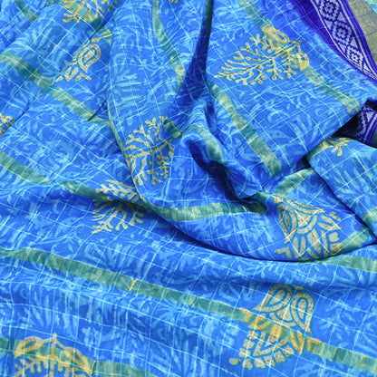 Indian Vintage Sari Blue Printed Pure Cotton Sarees Craft Fabric 5Yd Soft Sewing Sarong Wrap Boho Floral Quilting Dress making