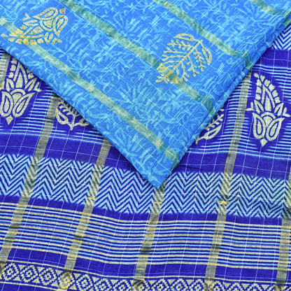 Indian Vintage Sari Blue Printed Pure Cotton Sarees Craft Fabric 5Yd Soft Sewing Sarong Wrap Boho Floral Quilting Dress making