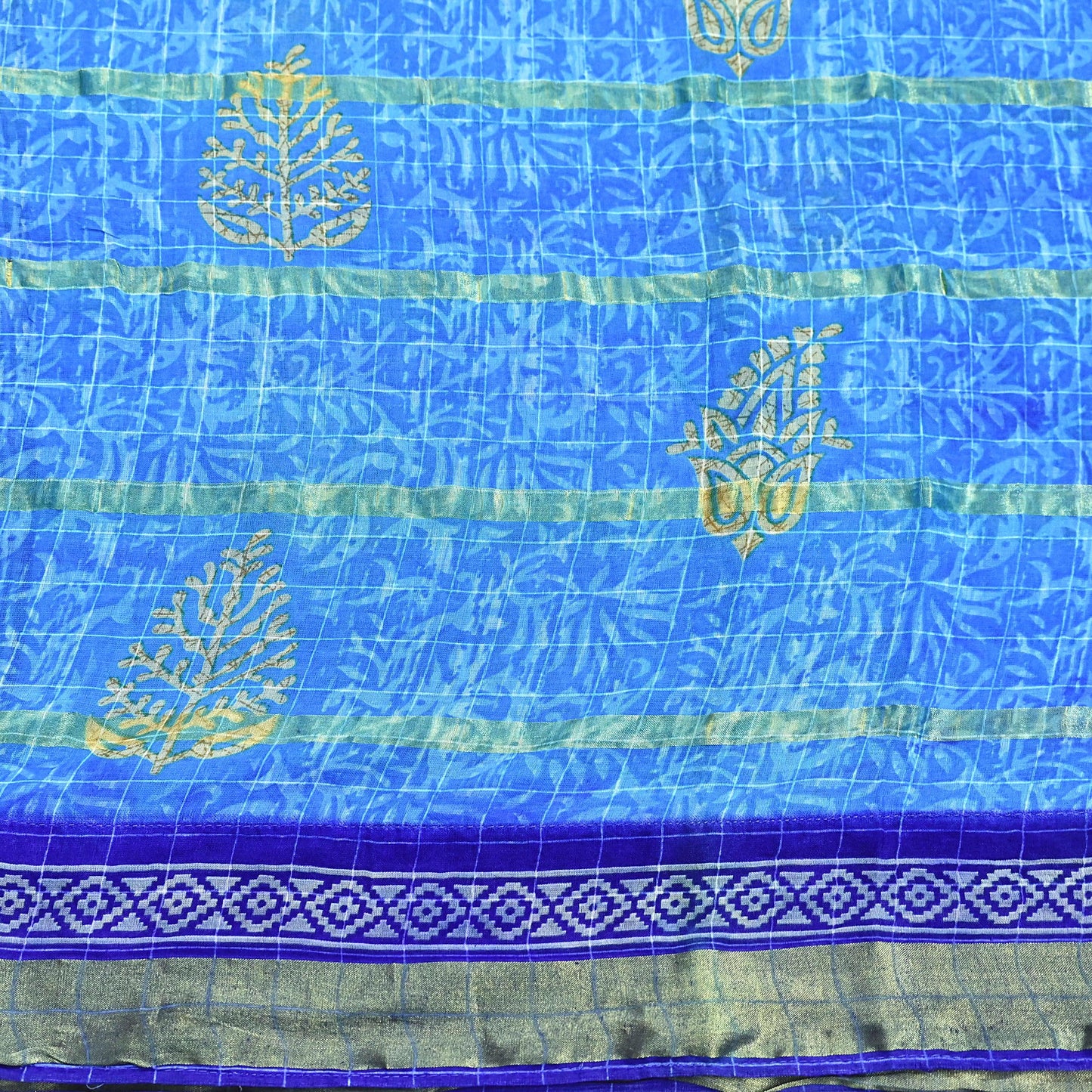 Indian Vintage Sari Blue Printed Pure Cotton Sarees Craft Fabric 5Yd Soft Sewing Sarong Wrap Boho Floral Quilting Dress making