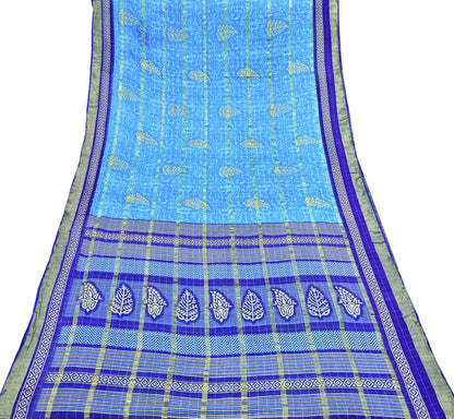 Indian Vintage Sari Blue Printed Pure Cotton Sarees Craft Fabric 5Yd Soft Sewing Sarong Wrap Boho Floral Quilting Dress making