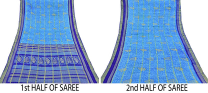 Indian Vintage Sari Blue Printed Pure Cotton Sarees Craft Fabric 5Yd Soft Sewing Sarong Wrap Boho Floral Quilting Dress making