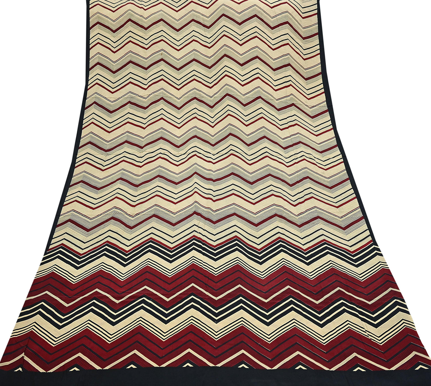 Indian Vintage Sari Beige & Black Pure Crepe Silk Printed Saree 5yard Sewing Floral Soft Craft Fabric Wrap Crafting Quilting Upcycle