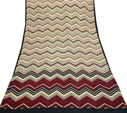 Indian Vintage Sari Beige & Black Pure Crepe Silk Printed Saree 5yard Sewing Floral Soft Craft Fabric Wrap Crafting Quilting Upcycle