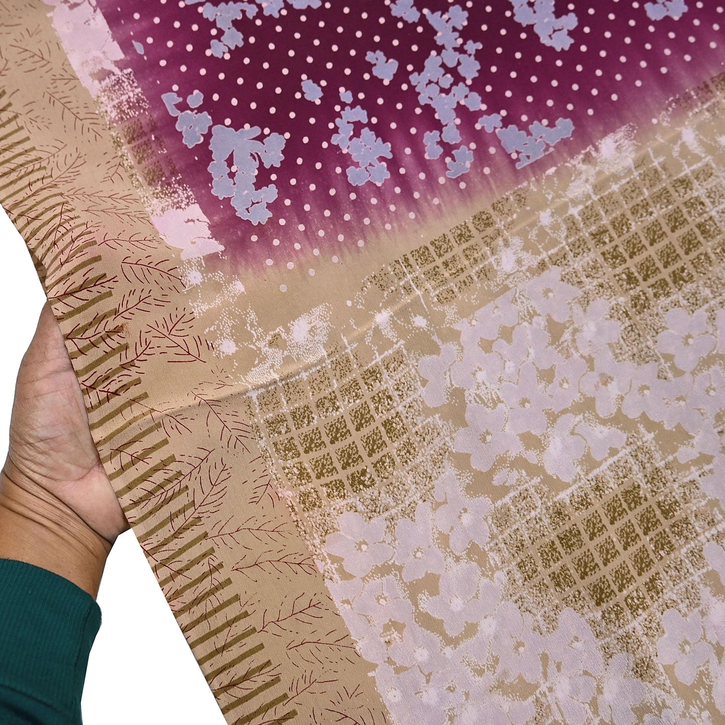 Indian Vintage Sari Maroon & Brown Pure Crepe Silk Printed Saree 5yard Sewing Quilting Floral Soft Craft Fabric Wrap