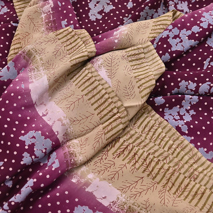 Indian Vintage Sari Maroon & Brown Pure Crepe Silk Printed Saree 5yard Sewing Quilting Floral Soft Craft Fabric Wrap