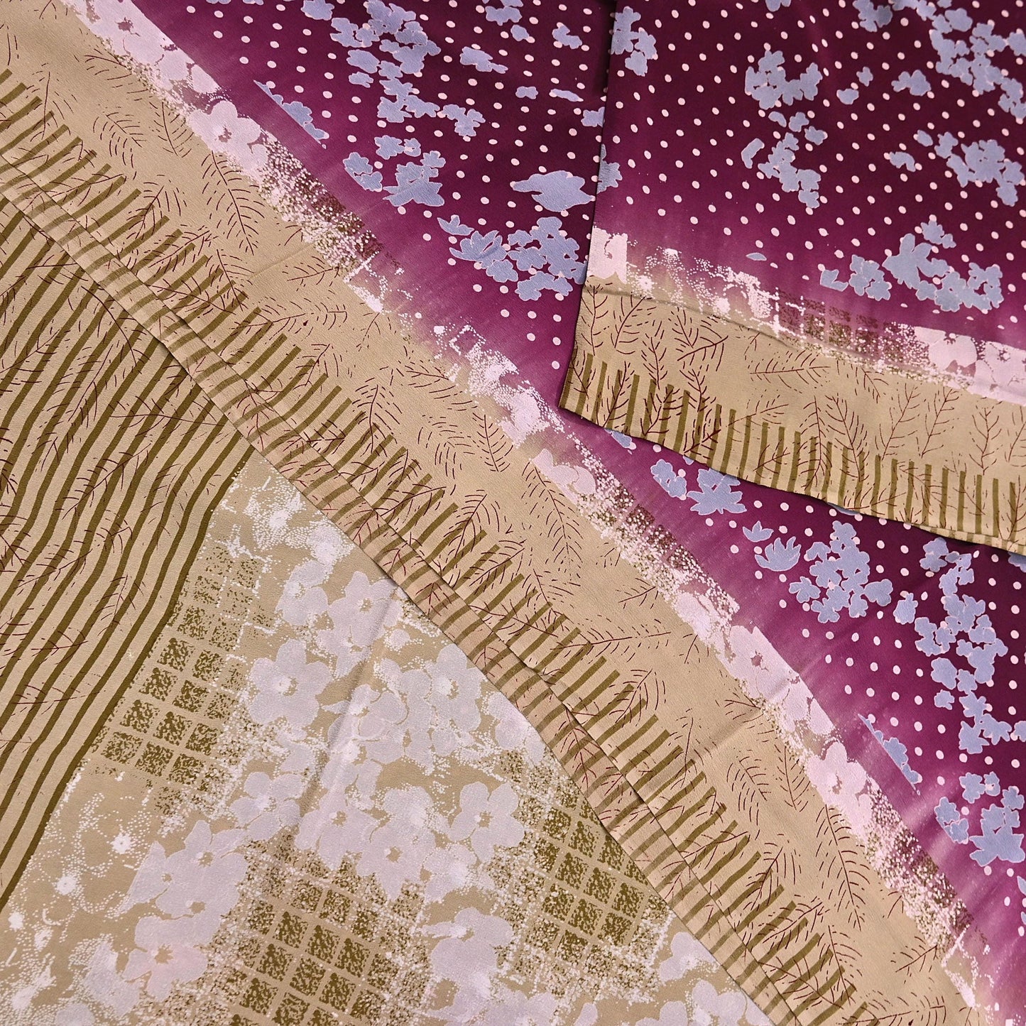 Indian Vintage Sari Maroon & Brown Pure Crepe Silk Printed Saree 5yard Sewing Quilting Floral Soft Craft Fabric Wrap