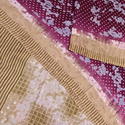 Indian Vintage Sari Maroon & Brown Pure Crepe Silk Printed Saree 5yard Sewing Quilting Floral Soft Craft Fabric Wrap