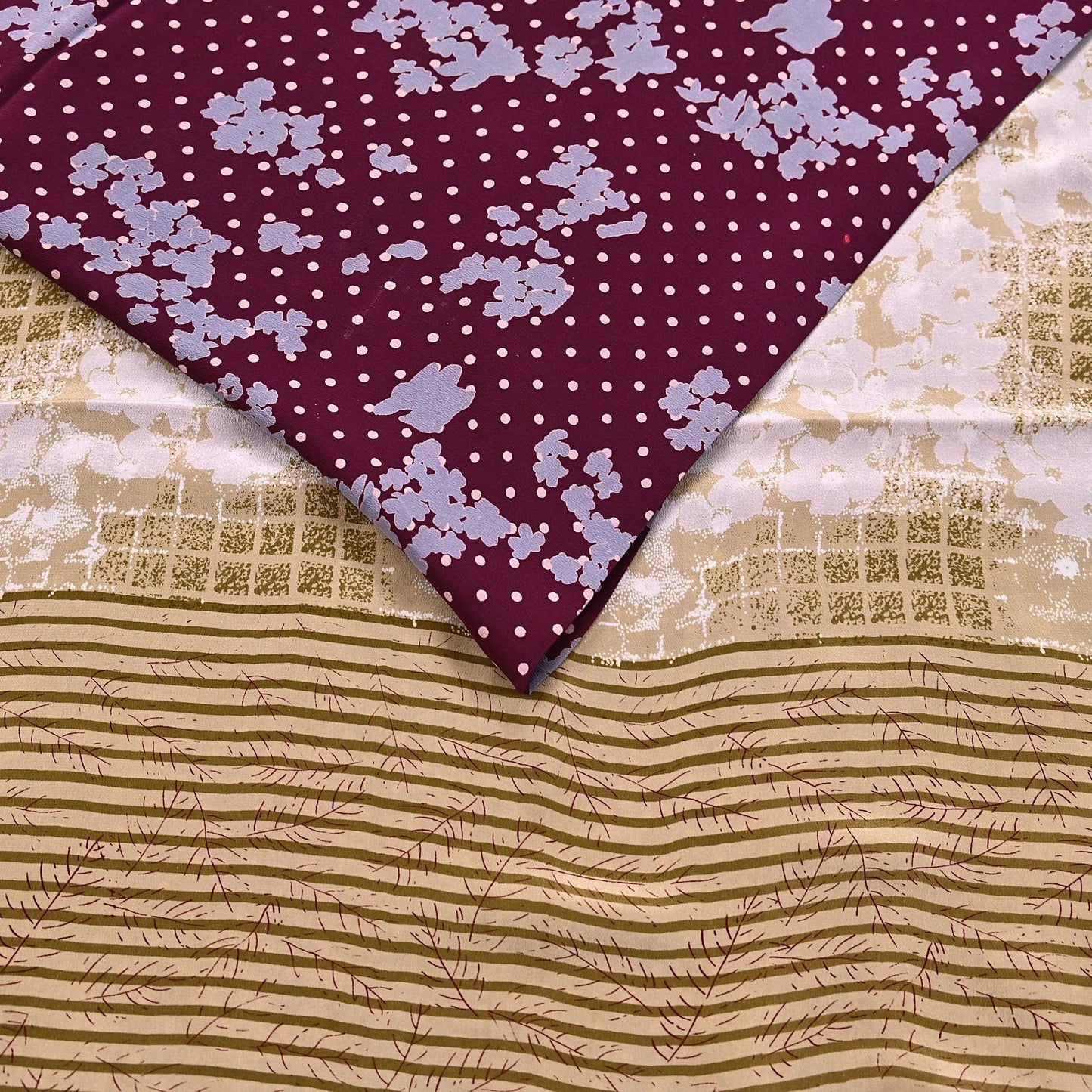 Indian Vintage Sari Maroon & Brown Pure Crepe Silk Printed Saree 5yard Sewing Quilting Floral Soft Craft Fabric Wrap