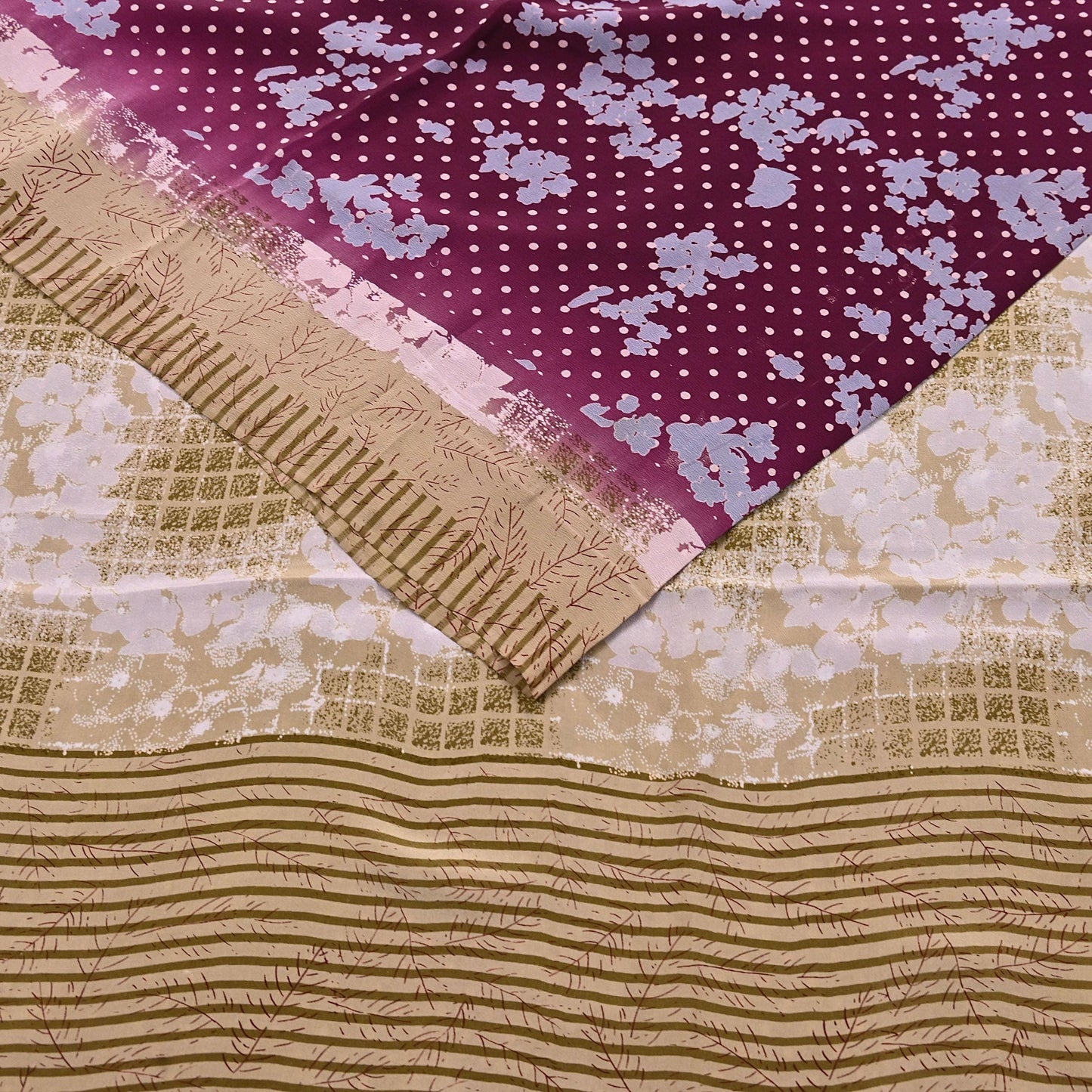 Indian Vintage Sari Maroon & Brown Pure Crepe Silk Printed Saree 5yard Sewing Quilting Floral Soft Craft Fabric Wrap