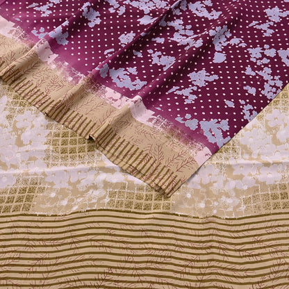 Indian Vintage Sari Maroon & Brown Pure Crepe Silk Printed Saree 5yard Sewing Quilting Floral Soft Craft Fabric Wrap