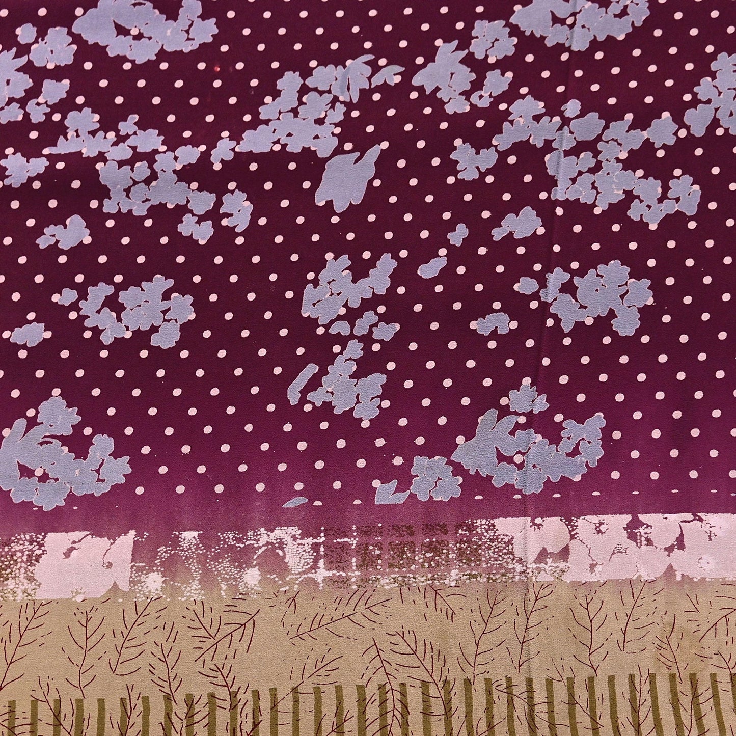 Indian Vintage Sari Maroon & Brown Pure Crepe Silk Printed Saree 5yard Sewing Quilting Floral Soft Craft Fabric Wrap